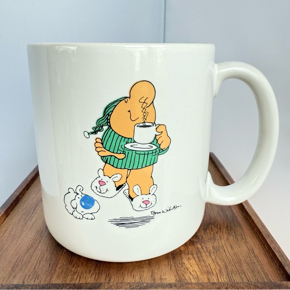 Ziggy Tom Wilson‎ White Vintage Coffee Mug Ziggy Wearing PJs and Bunny Slippers
